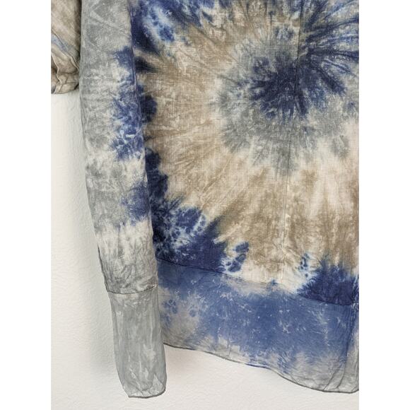 Valentina Naldi Top Linen Tie Dye Oversized Lagenlook Boho Blue Gray Size M - Picture 6 of 10